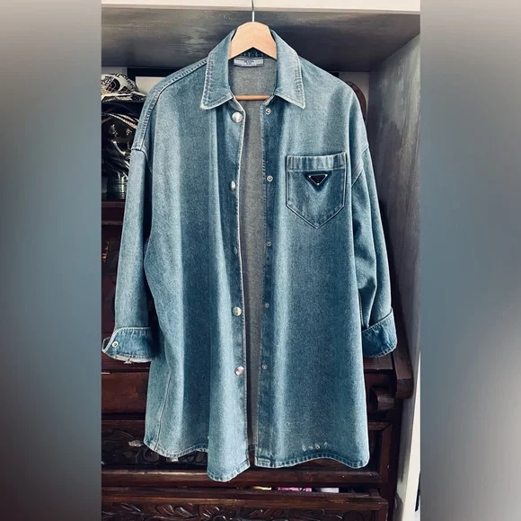 Prada | Jackets & Coats | Oversized Organic Denim Shirt | Poshmark